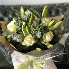 Oriental Lily and White Rose Bouquet