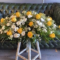 Yellow Rose &amp; White Casket Spray