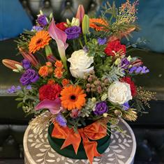 Vibrant Hat Box Arrangement 