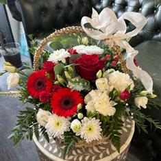 Red &amp; White Basket Arrangement